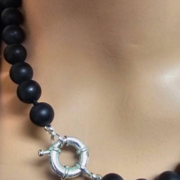 Matte Black Beads and crystals ball flex Bracelet and matching necklace set - Picture 3 of 8